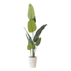 Verdant Botanical Haven Traveler's Palm Plant with White Textured Pot | Contemporary Artificial Tropical Foliage for Living Room, Office & Hallway