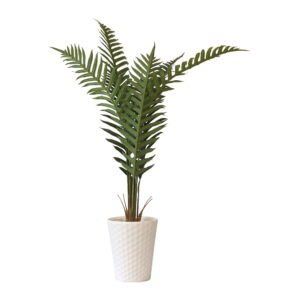 Cascading Botanical Haven Boston Fern Plant with White Textured Pot | Contemporary Artificial Greenery for Living Room, Office & Hallway