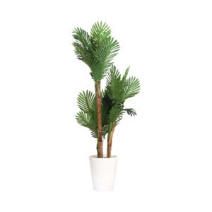 Grand Botanical Haven Multi-Stem Palm Tree with White Textured Pot | Contemporary Artificial Floor Palm for Living Room, Office & Hallway