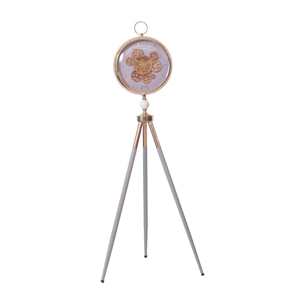 Lavender & Gold Gear-Movement Tripod Clock | Elegant Contemporary Floor Accent