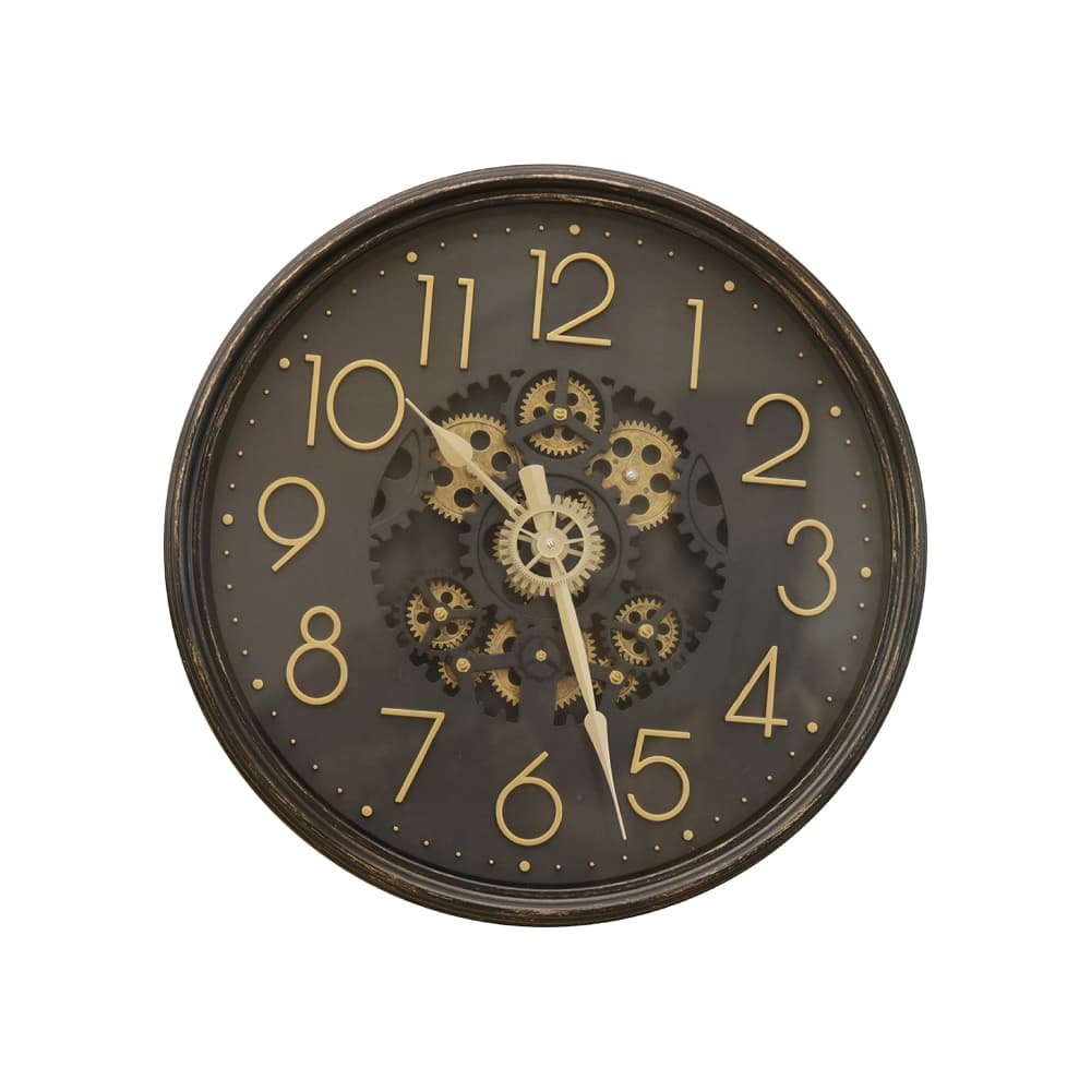 Industrial Heritage Circular Wall Clock | Brushed Bronze Exposed Gear Movement