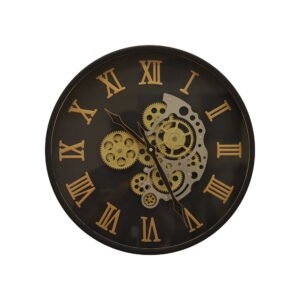 Roman Numeral Steampunk Gear Clock | Black & Gold Industrial Timepiece