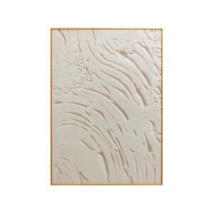 Swirl-Pattern Impasto Relief Art, Minimalist Beige Luxury HD Canvas Print with Golden Frame | Ready to Hang | Textured Organic Wall Decor
