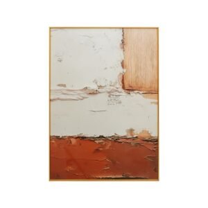 Abstract Earth-Tone Impasto Relief Art, Copper and Cream Luxury HD Canvas Print with Golden Frame | Ready to Hang | Textured Minimalist Painting