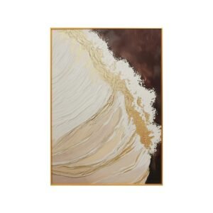 Neutral Impasto Waves Abstract Luxury HD Canvas Print with Golden Frame | Ready to Hang | Textured Minimalist Painting