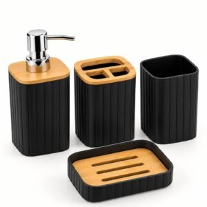 Premium Ribbed Bathroom Accessories Set – White, Grey & Black